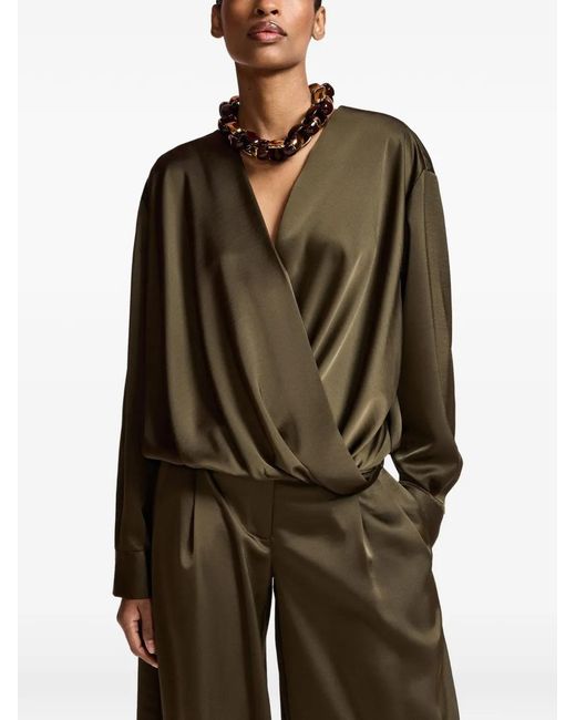 Essentiel Antwerp Green Kolkwitzia Wrap-Style Blouse