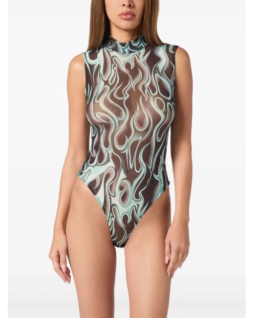 Philipp Plein Green Flame Bodysuit
