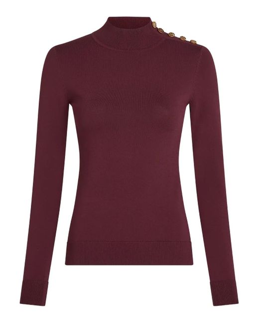 Karl Lagerfeld Purple Mock-Neck Knitted Top