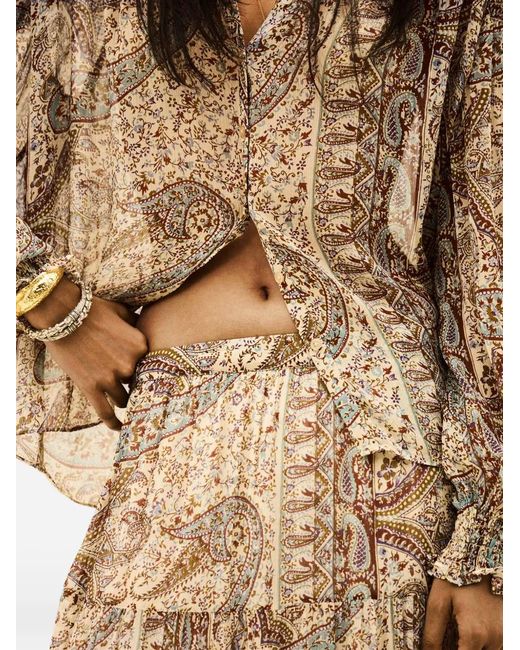 Ba&sh Natural Cali Paisley-Print Tiered Maxi Skirt