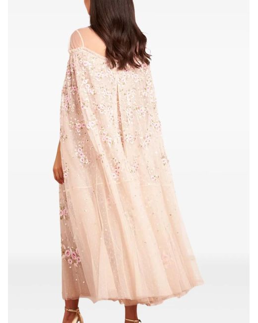 Needle & Thread Pink Crescent Roses Cape-Detail Midi Dress