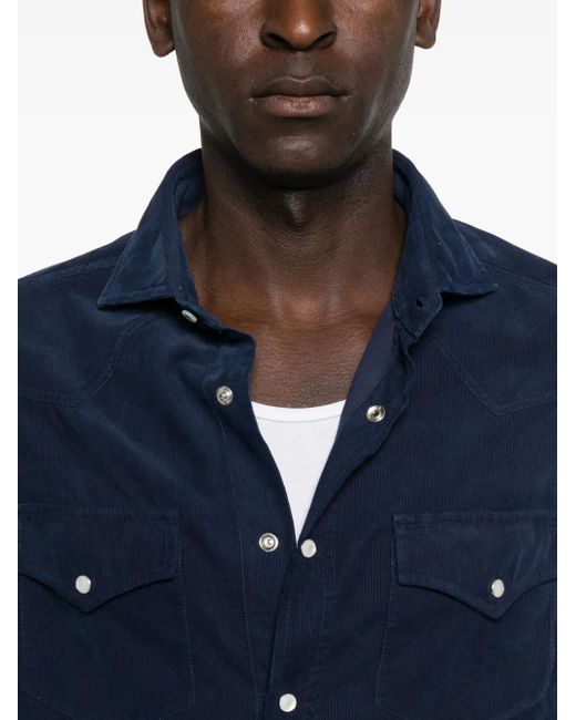 メンズ Brunello Cucinelli ダブルポケット コーデュロイシャツ Blue