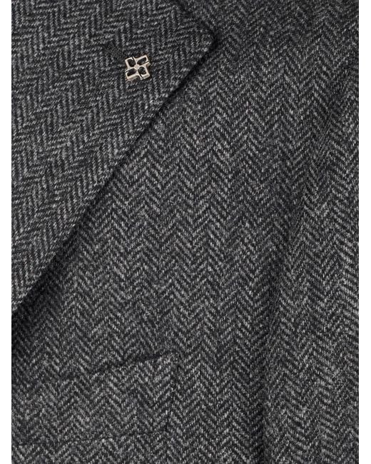 Tagliatore Black Herringbone Two-Button Blazer for men