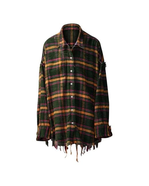 R13 Black Distressed Check-Pattern Shirt for men