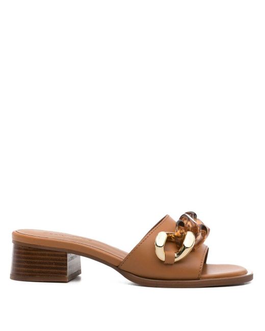 See By Chloé Brown Chain-link Leather Mules