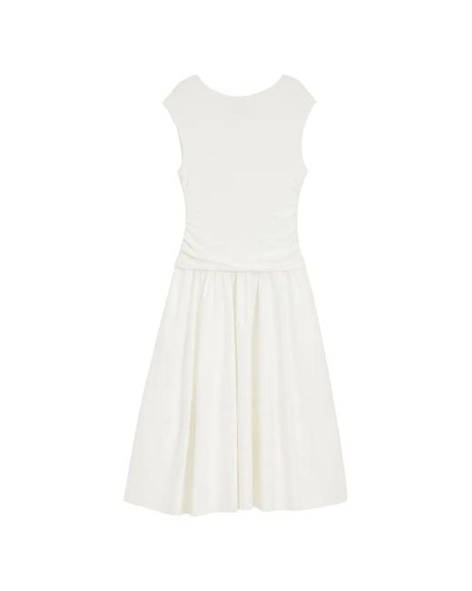 Boss White Ruched-Detail Midi Dress