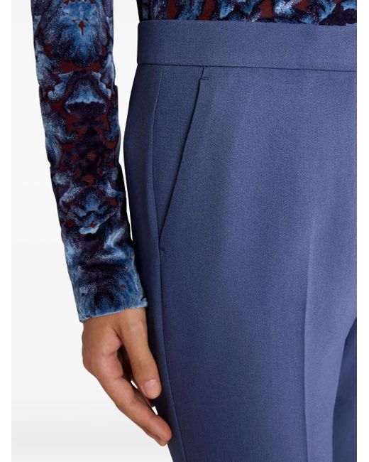 Etro Blue Cady Cigarette Cuffed Trousers