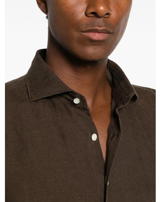 Profuomo Brown Spread-Collar Long-Sleeve Shirt for men