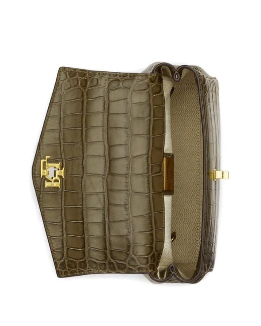 Ralph Lauren Metallic Small Croc-Embossed Farrah Soft Satchel Bag