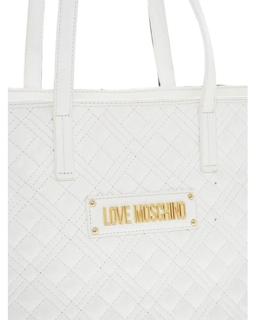 Moschino White Love Quilted Tote Bag