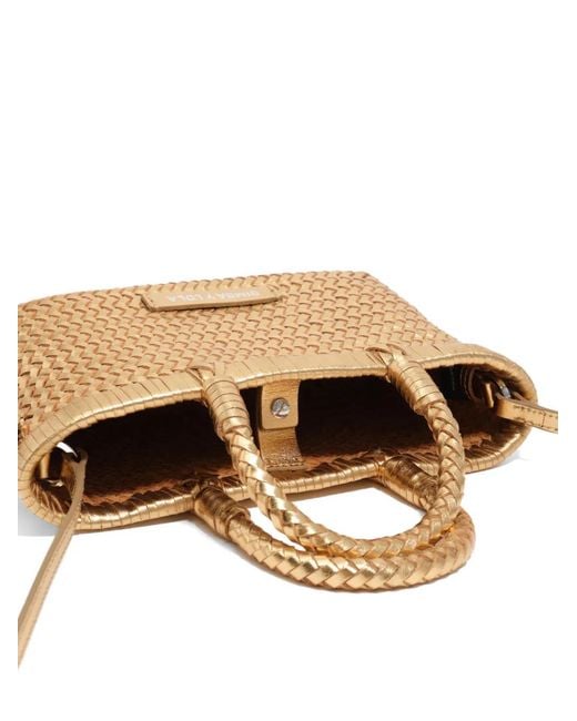 Bimba Y Lola Metallic Mini Woven Top-Handles Leather Tote Bag