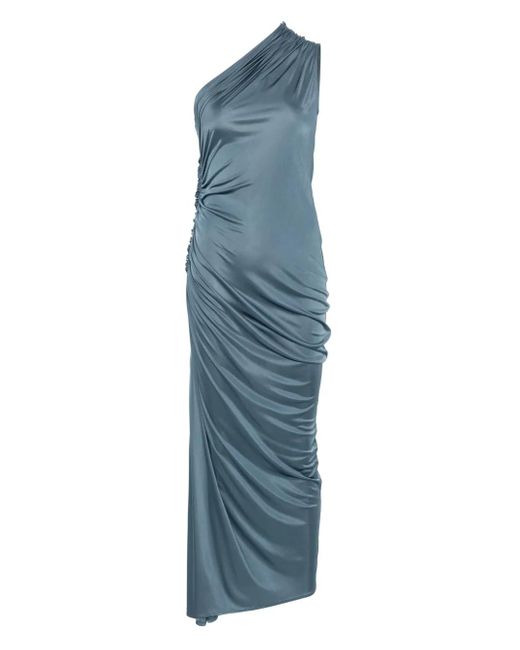Abito Lungo Monospalla Con Ruches di Atlein in Blue