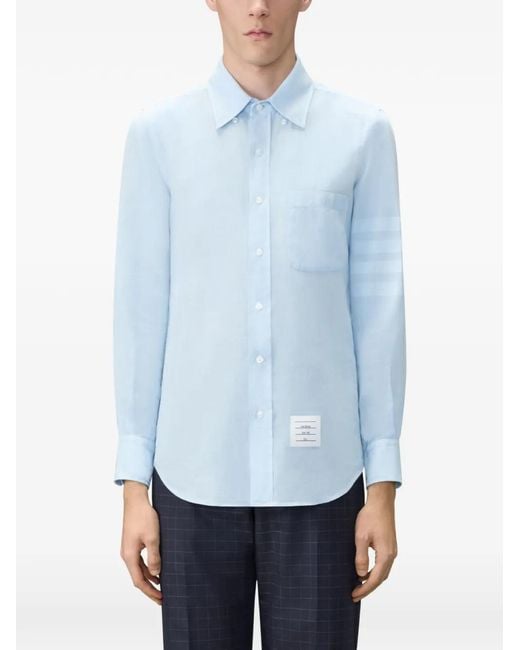 Thom Browne Blue 4-Bar Linen Shirt for men