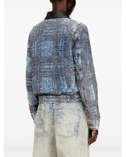 DIESEL Blue De-Ateli Prince Of Wales Leather Collar Jacket