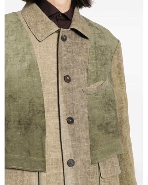 Ziggy Chen Patchwork Single-breasted Shirt Jacket in Natural for