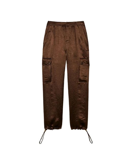 Twinset Brown Pantalon Froissé À Poches Cargo