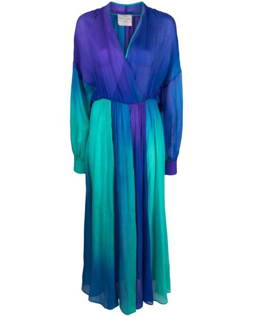 Forte Forte Blue Seidenkleid mit ombre-effekt und plissiertem rock