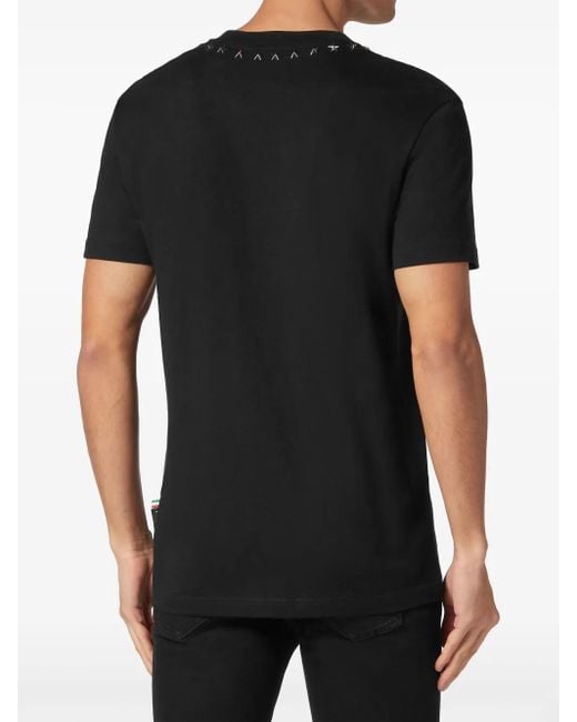 Philipp Plein Black Logo-Appliqué Cotton Crew-Neck T-Shirt for men