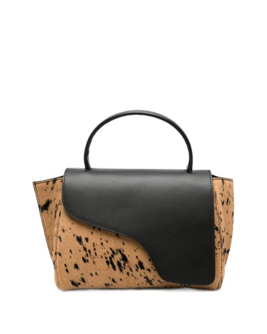 Atp Atelier Black Animal-Print Leather Tote Bag