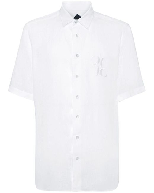 Camisa con logo bordado Billionaire de hombre de color White