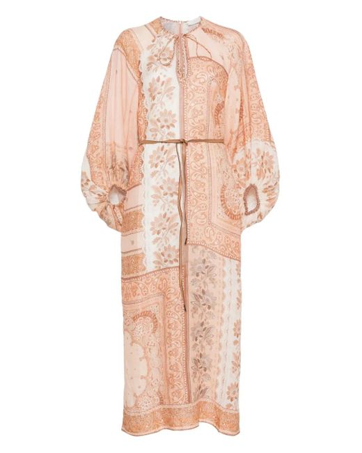 chinese dress ladies Zimmermann Linen Midi Dress Rose Baroque Floral