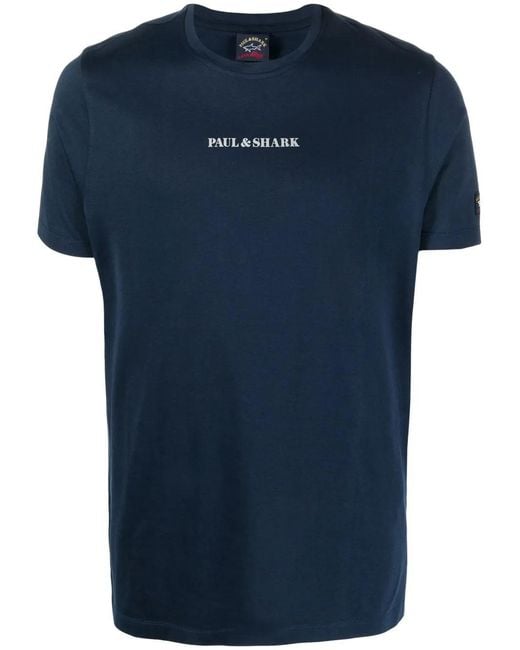 Paul & Shark Blue Reflective-Logo Organic Cotton T-Shirt for men