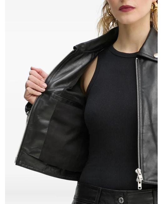 Stand Studio Black Zip-Fastening Popper-Detail Jacket