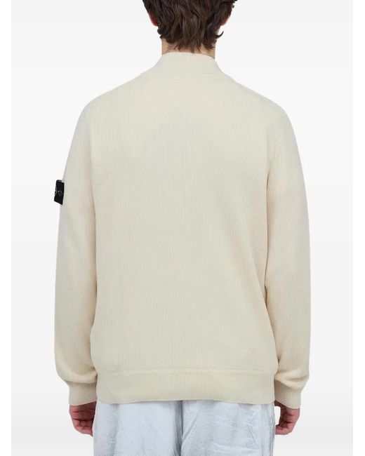 Stone Island White Compass-Patch Half-Zip Sweater for men