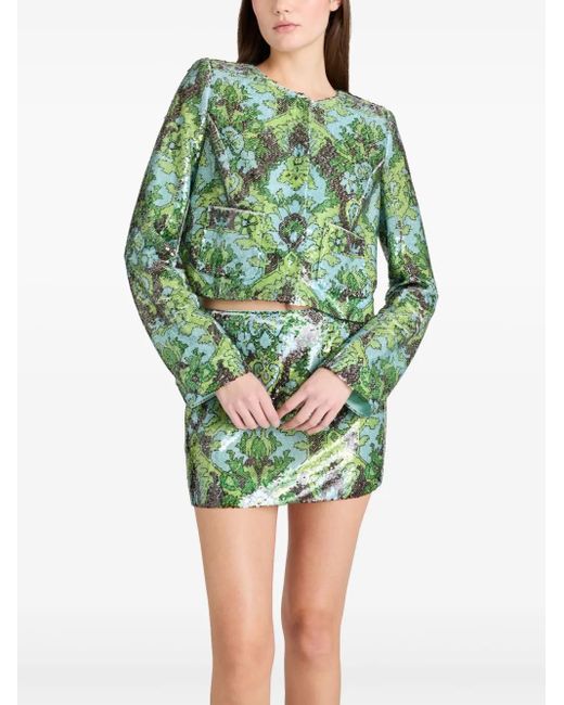 Cinq À Sept Green Sequin Damask Aspen Jacket