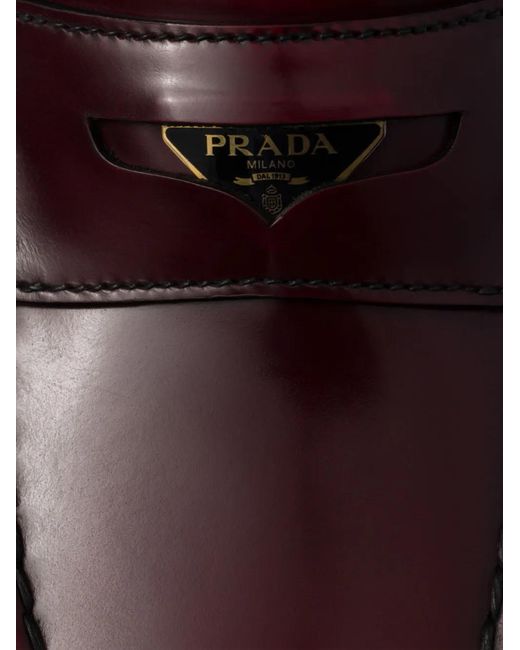 Prada Red Brushed-Leather Loafers