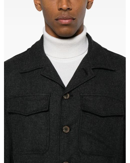 Myths Black Flap-Pockets Buttoned Overshirt for men
