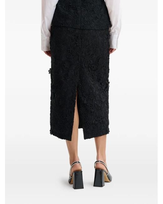 Essentiel Antwerp Black Floral-Lace Midi Straight Skirt
