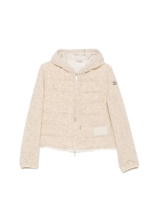 Moncler Natural Quilted Fleece-Texture Puffer Jacket