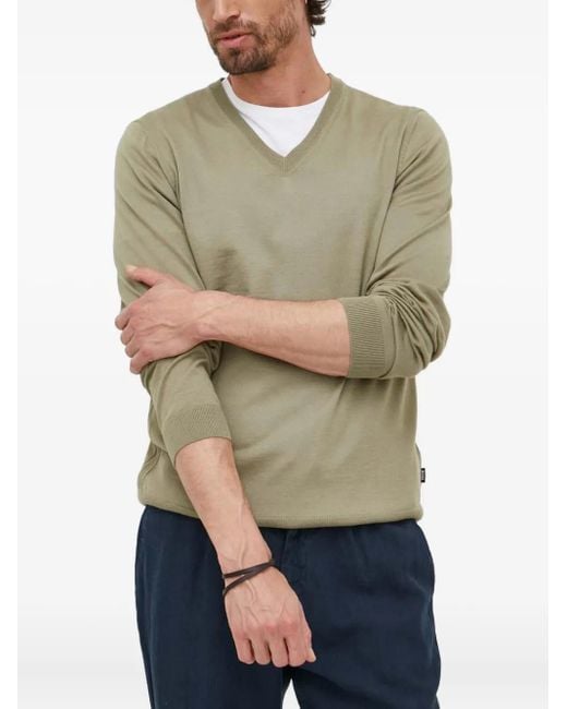 Maglione Con Scollo A V di Boss in Green da Uomo