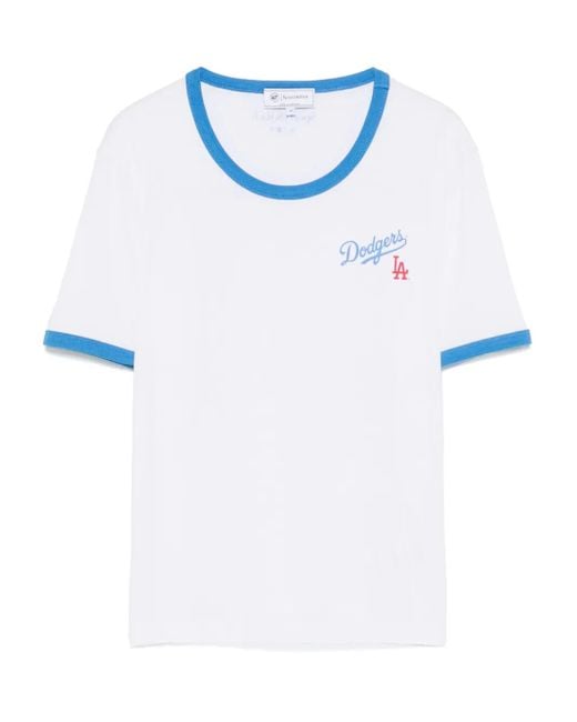 ◆送料・関税無料◆Sporty&Rich × LA Dodgers コラボTシャツ Sporty & Rich X The La Dodgers 'serif Ringer' Tシャツ ブルー