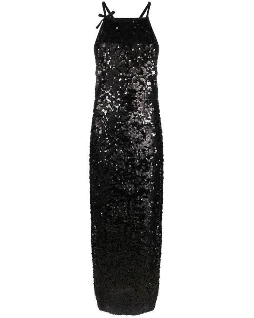 MSGM Black Sequin-embellished Tulle Midi Dress