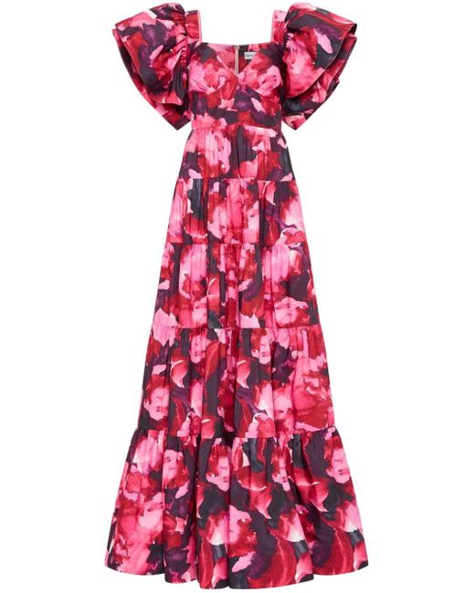 Rebecca Vallance Red Petunia Abstract-print Gown