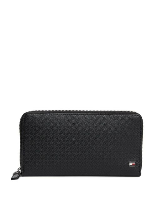 Tommy Hilfiger Black Portefeuille Zippé En Cuir Monogramme Embossé for men