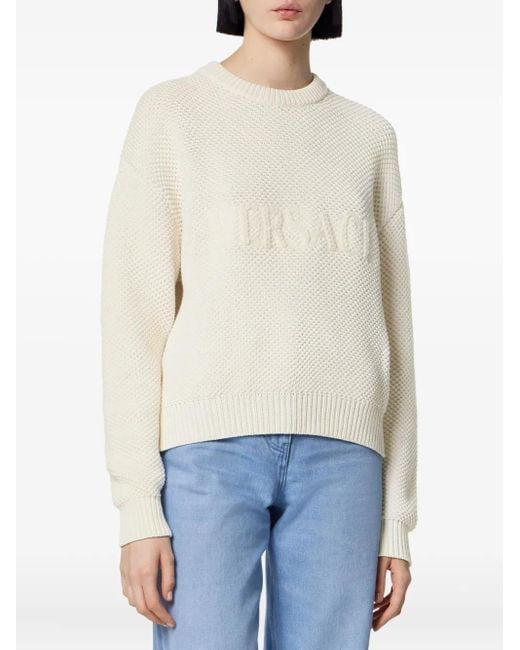 Versace White Textured-Logo Sweater
