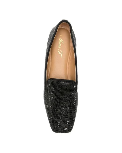 Anna F. Black Crystal-Embellished Loafers
