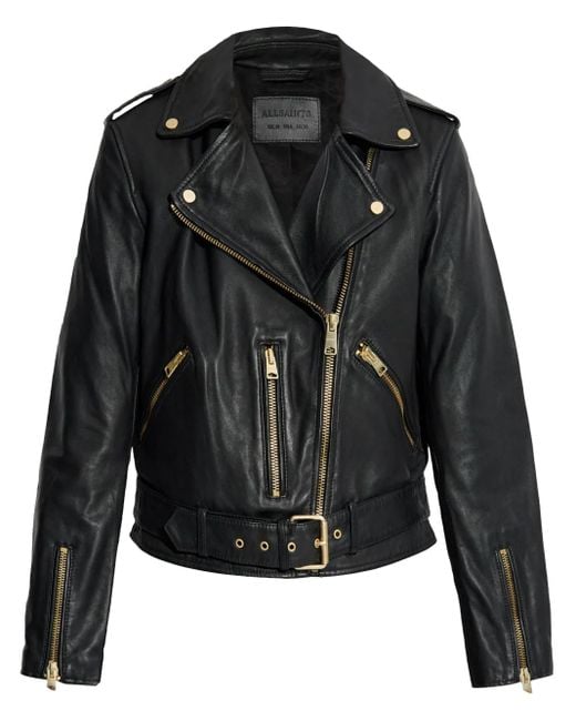 AllSaints Black Belted Notched Collar Biker Jacket
