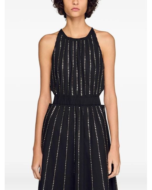 Sandro Black Rhinestone-Embellished Dress