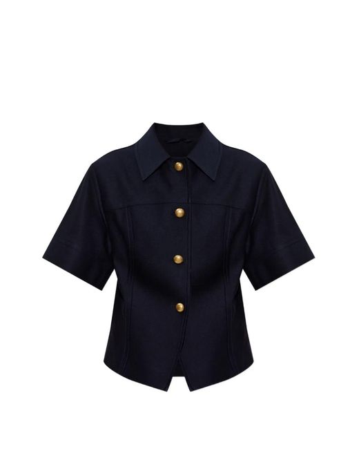 Max Mara Blue Short-Sleeve Button-Up Jacket