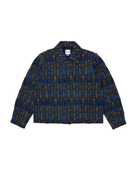 Adererror Blue Spread-Collar Knit Jacket for men
