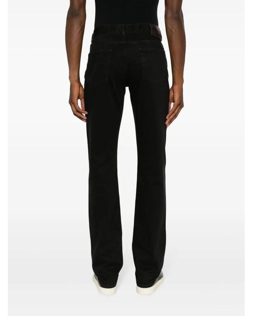 Canali Black Logo-Patch Slim-Fit Trousers for men