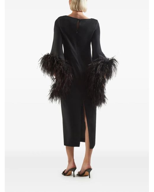 ‎Taller Marmo Black Del Lago Feather-Embellished Midi Dress