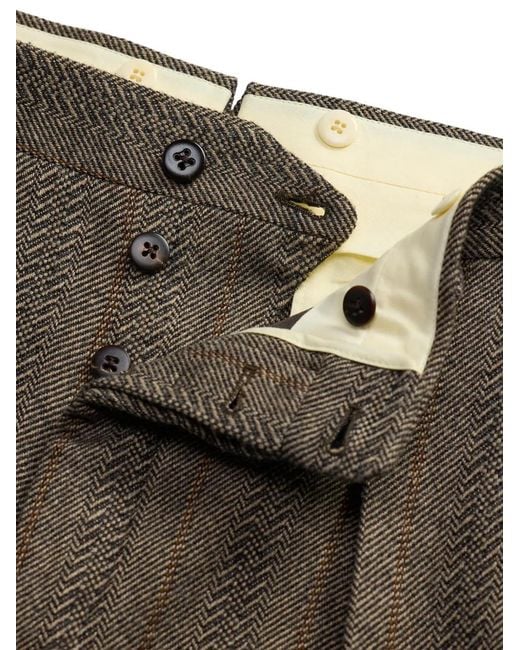RRL Gray Herringbone-Pattern Pleated Trousers for men