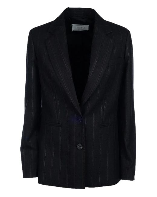 Peserico Black Stripe-Pattern Single-Breasted Blazer