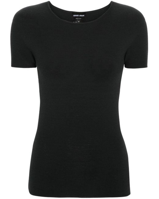 Giorgio Armani Black T-Shirt aus geripptem Strick