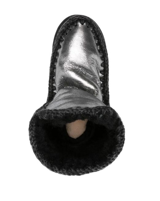 Mou Black Eskimo 18 Crochet-Trim Metallic-Leather Boots